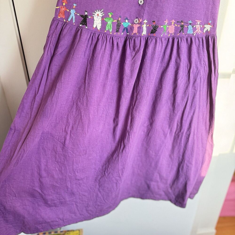 Vintage Purple Jumper Dress Maxi L Art To Wear Hand Painted People Of The World - Picture 5 of 16